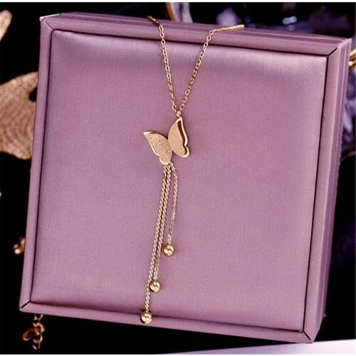 Butterfly All-match Necklace Ladies Necklace Rose Gold 316L Stainless Steel Fashion Pendant Necklaces Twisted Singapore Chain