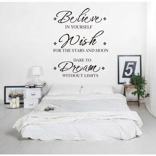 Believe Wish Dream Quote Wall Decal Bedroom Living Room Inspiration Motivational Quote Wall Sticker Office Kitchen Vinyl Decor