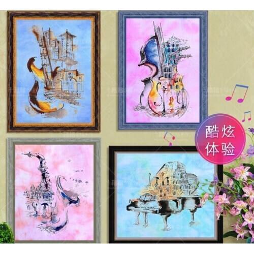 Cross-stitch embroidered cloth, painting, living room, bedroom, simple, hand-dyed cloth, music city, four choices