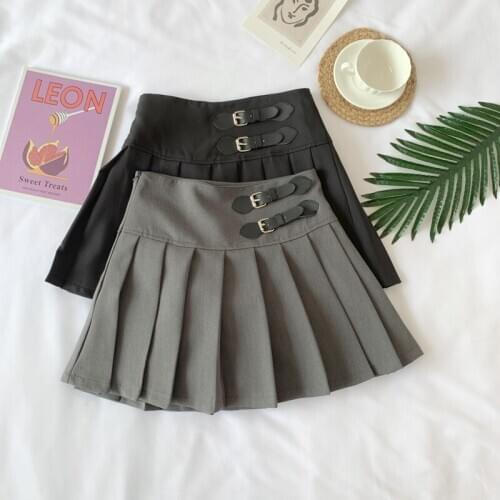 Womens Summer Solid Pleated Skirt Harajuku Sweet Mini High Waist A-Line Skirt Casual Street Hip-Hop student Short Skirt