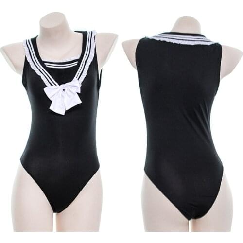 Women Overalls Jumpsuit Romper Sukumizu Swimsuit Anime Round Collar Elastic Bodysuit Jumpsuit