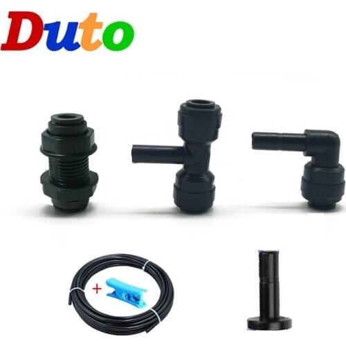 1/4" Bulkhead Union Connector Tee Elbow Quick Connector Flexible PE Water Hose for RO Water System Reptile Fittings Black White