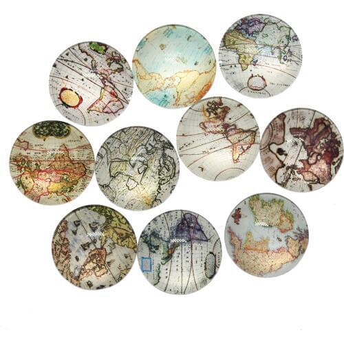New Fashion 10pcs 25mm Mixed Earth World Map Handmade Cabochons Glass DIY Embellishment For Crafts Jewelry Making