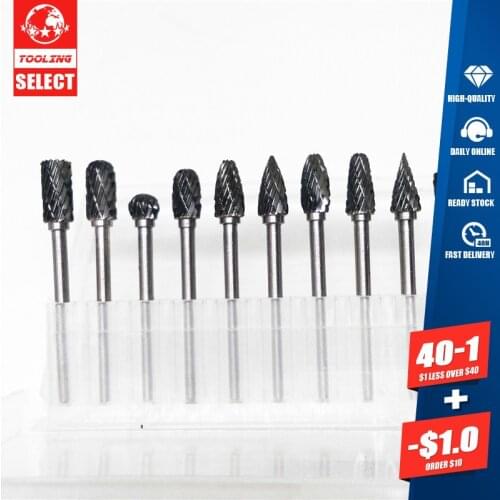 10pcs tungsten carbide drill chuck bits for metal burr tungstenio burs cnc milling cutter dremel accessories mini cone set
