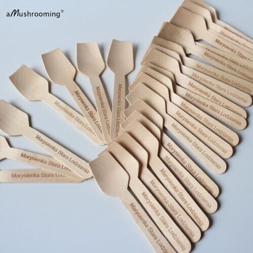 100pcs Personalized Engrave Taster Spoons Mini Wooden Spoons for Hot Chocolate Bar Themed Party Cake Ice Cream Tea Spoons