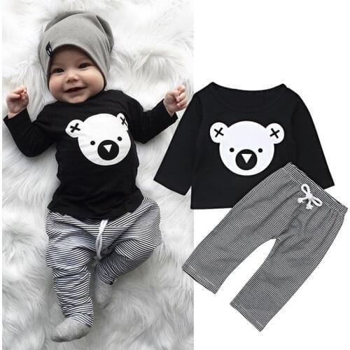 2019 Spring Infant Baby Girl Clothes Set Long sleeve Cartoon Koala Tops T-Shirt+Striped Pants 2PCS Newborn Baby Clothing Outfits