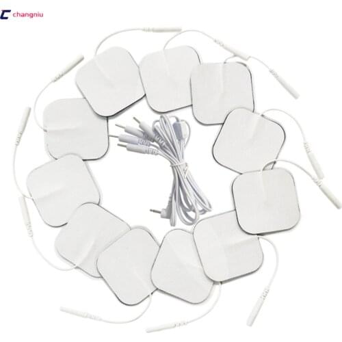 Freeshipping 20PCS 5*5CM Square Self Adhesive TENS machine Electrode Pads+1pc DC 2.5MM 4 in 1 Head electrode wires /cable