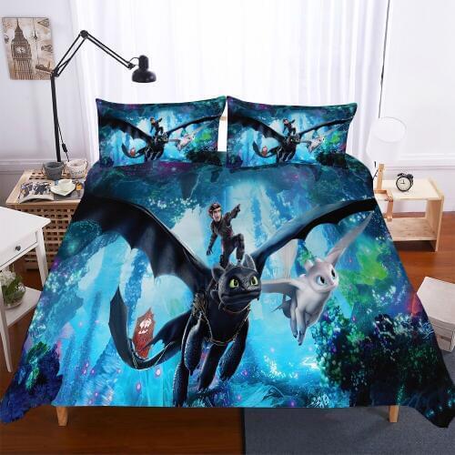 3D Design Digital Printing Bedding Set Duvet Cover Pillowcase Bedclothes Dropshipping Dragon Movie children gife