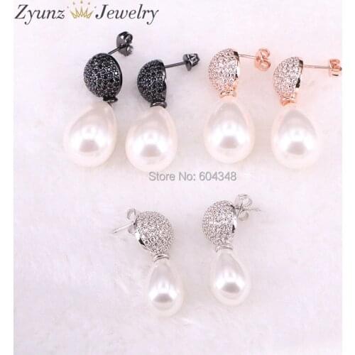 5 Pairs ZYZ332-4875 High Quality Shell Imitation Pearl Earring Micro Pave CZ Earring Jewelry for Women
