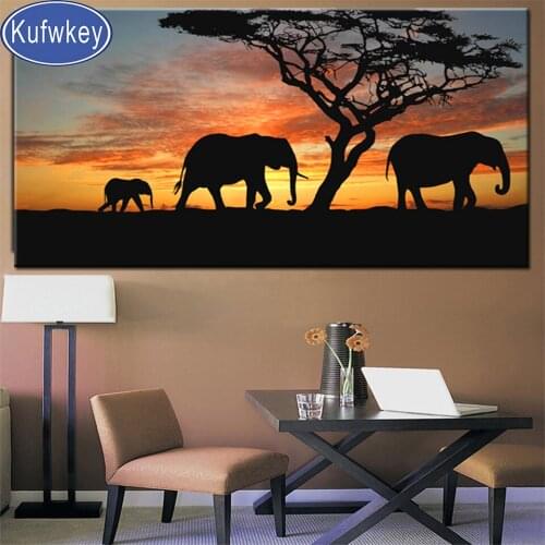 5d Diy diamond embroidery mosaic" Tree African Elephant "cross stitch 3d diamond painting Full square/Round Drill Sunset Landsc