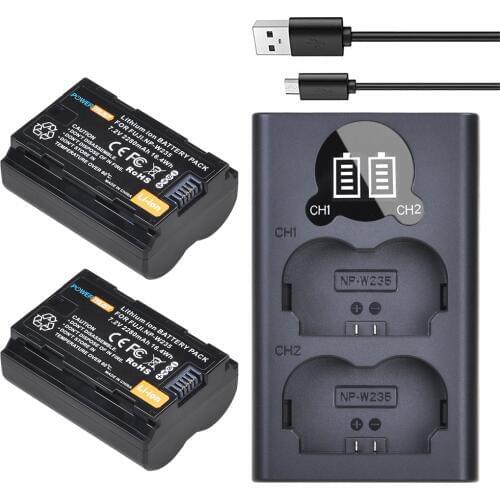 PowerTrust 2280mAh NP-W235 NP W235 Camera Battery+ LED USB Dual Charger with Type C Port for Fujifilm Fuji X-T4, XT4 camera