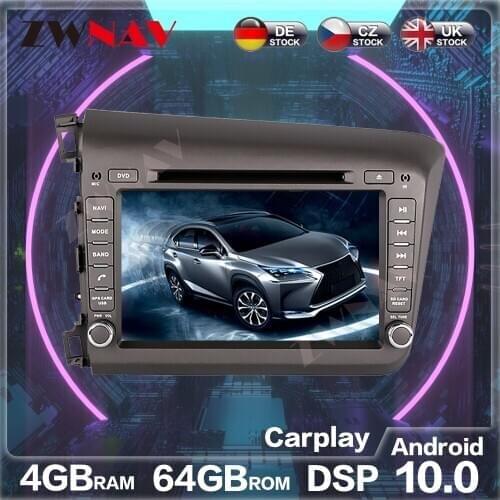 Android 10.0 4G+64GB Car Radio GPS Navigation for Honda Civic 2012-2015 Auto Stereo Head Unit Multimedia Player Tape Recoder ISP