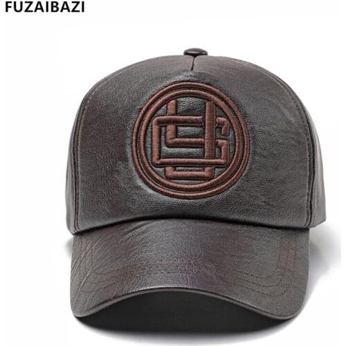 FUZAIBAZI New PU Leather Men Baseball Caps Hip Hop Snapback Adjustable Embroidery Letter Tongue Cap Woman Autumn Winter Hats