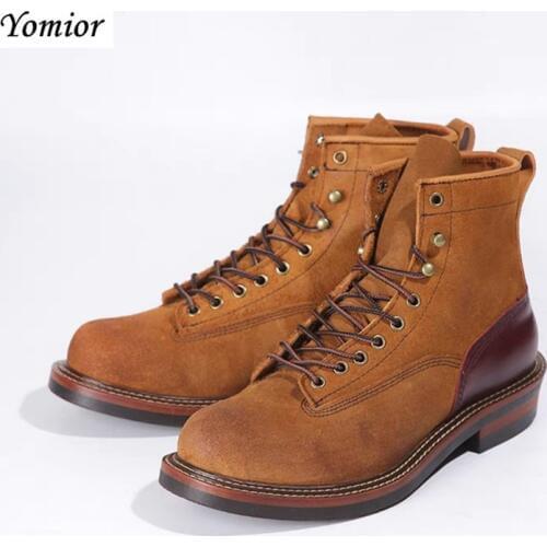 Top Quality Handmade New Arrival All-matching Men Platform Motorcycles Boots Lace-Up Kanye West Cow Leather Fashion Casual Boots
