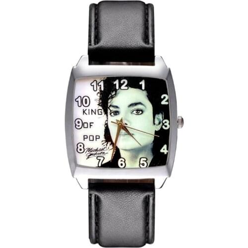 Cartoon Michael Jackson Style Wrist Watch Rectangle Dial Children Women Kids Student Boys Girls Quartz Leather Clock JD67