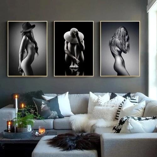 Black and White Nordic Abstract Art Nude Woman Painting on Canvas Modern Posters and Prints Wall Art Living Room Decoration