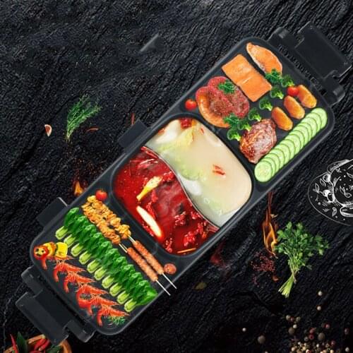 Electric Barbecue Grill Smokeless Baking Pan Double-flavor Hotpot Multi-function Griddle Tools Flat Griddle Indoor Grill Hot Pot