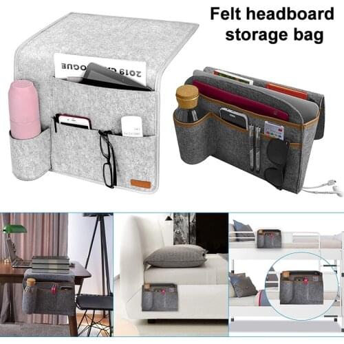 Felt Storage Bag Hanging Pocket Bedside Organizer with Fasten Tape for Remote Control Book Pad can CSV