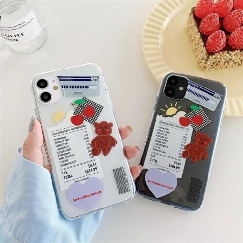 JAMULAR Cartoon Cherry Bear Art Label Phone Case For iPhone X 11 Pro XS MAX 7 8 XR SE 2020 6Plus Clear Soft TPU Cover Fundas Bag