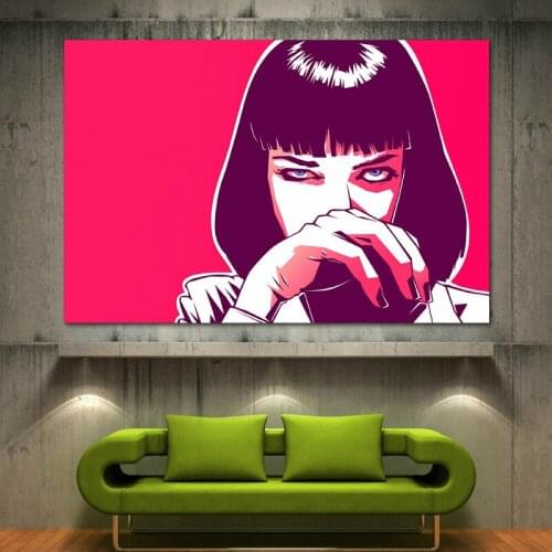 Pulp Fiction Silk Painting Wall Art Mia Wallace Picture Pink Artwork Canvas Posters and Prints Modern Home Decorations