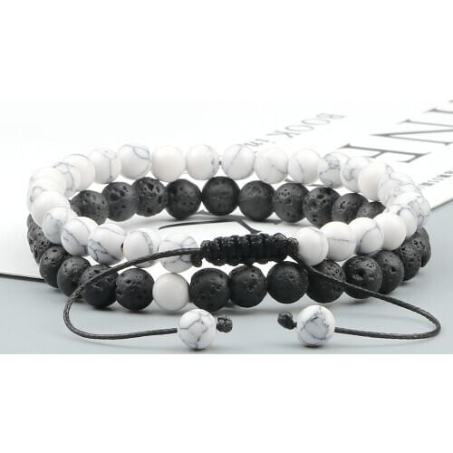 Classic Black White Yin Yang Natural Stone 6mm Beads Bracelets Couples Distance Lava Braided Yoga Energy Jewelry For Women Men