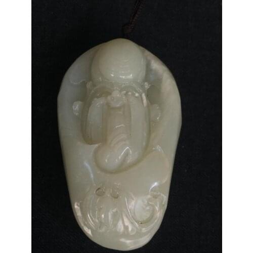 YIZHU CULTUER ART Collection China Xinjiang Jade Hand Carving God of Longevity Statue Pendant gift