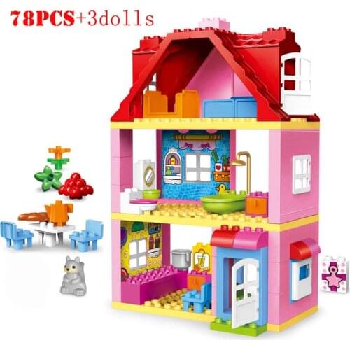 Large particles Friends Pink Girl Princess Family House Building Blocks Big Size City Animal Figure Bricks Children Kids Toys
