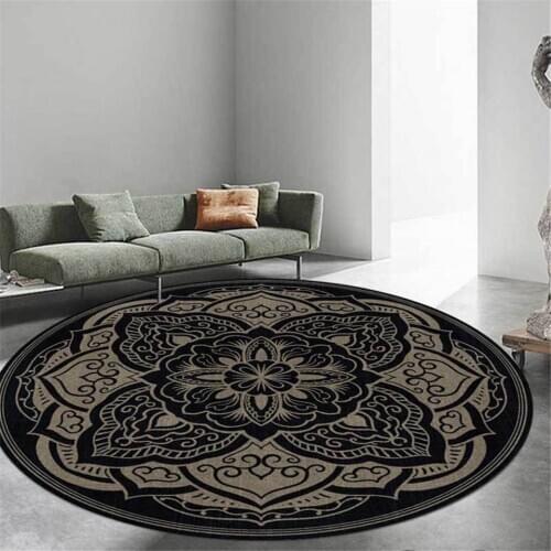 Retro Bohemian Carpet Luxury Black Round Carpet Flower Pattern Rug Chair Floor Mat Europe Big Floral Carpet Living Room Home