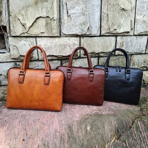 New Mens Leather Briefcase Retro Casual Mens Business Travel Commuter Handbag Large Capacity Laptop Bag Cross-shoulder Bag