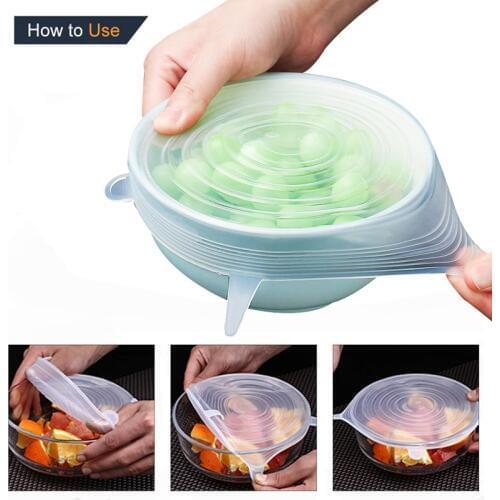 Kitchen Storage tools Food Wraps Reusable 6 Pcs Silicone Food Fresh Keeping Wrap Bowl Pot Seal Vacuum Cover Stretch Lid