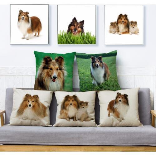 Cute Dog Shetland Sheepdog Shelti Throw Pillow Cover 45*45 Square Cushion Covers Linen Pillow Case Sofa Home Decor Pillows Cases