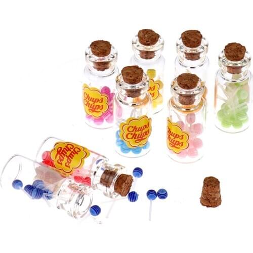 1/12 Handmade mini Miniature Dollhouse Furniture Lollipops/Fruit Slices Glass Bottles Canned Cork Dollhouse Miniatures Toy