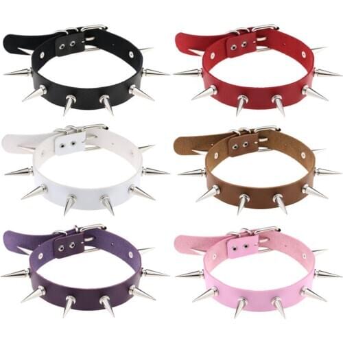 Fashion Women Men Cool Punk Goth Metal Spike Studded Link Rivet Leather Collar Choker Necklace Party Jewelry