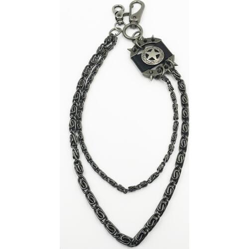 Men Black Visual Heavy Rock Metal Hip Hop Pants Wallet Keychain Star Shape Pendant Metal Link Waist Chain Punk Jean Chain DR116