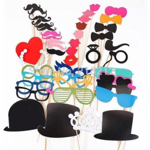 Set of 44 Photo Booth Prop Mustache Eye Glasses Lips on a Stick Mask Funny Wedding Party Photography