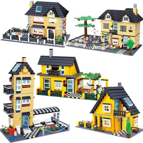 City Architecture France Villa Cottage Building Blocks Set Friends Beach Hut Modular Home House Village Model Toys For Children