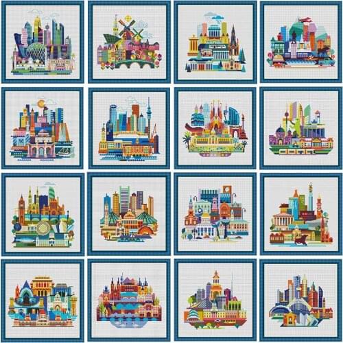 New color city patterns counted 11CT 14CT 18CT Cross Stitch Sets DIY Chinese Cross-stitch Kits Embroidery Needlework