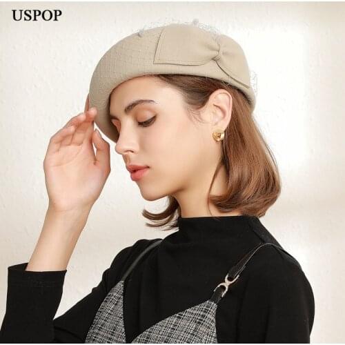 USPOP New 2021 Winter Women Wool Berets 100% Geniue Wool Hats
