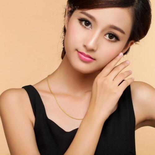 New Real 18k Yellow Gold Chain Women Men Luck 2mmW Rope Chain Necklace