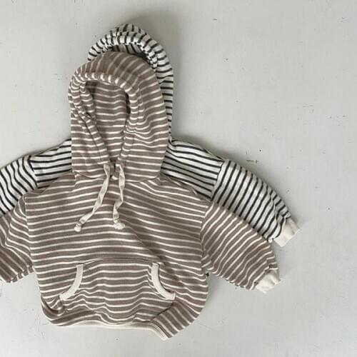 Boys Baby Clothes Autumn Hooded Pullover Kids Sweatshirt Tops 9M-3Y Children Casual Sweatshirts Striped Print Hoodies For Girl