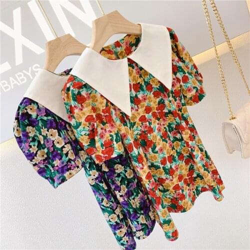 Baby girls Boho mini dress kids clothes floral print puff sleeve vestidos zip up toddler outfits dresses beach 3 to 10 yrs