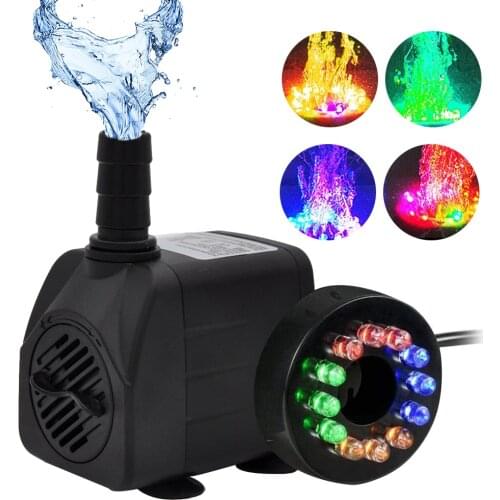220V 10W Mini Water Pump With 12 Color LED Light Ultra Quiet Submersible Water Fountain Pump For Fish Pond Aquarium Fish Tank