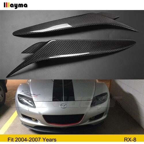 Real Carbon Fiber Headlight Eyebrows Eyelids Cover For Mazda RX8 2004 2008 RX 8 fiber glass Black primer eyebrow 1 pair