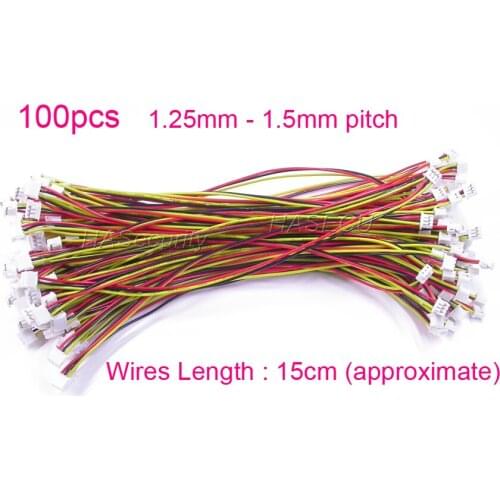 100pcs) 3PIN wires for CCTV cameras accessory 1.25mm to 1.5mm (connector) yellow black red wires about 15cm length