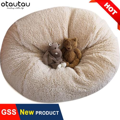 OTAUTAU Fluffy Velvet Giant Bean Bag Sofa Covers No Stuffed Big XXL Beanbag Chair Pouf Ottoman Puff Futon Relax Lounge Furniture