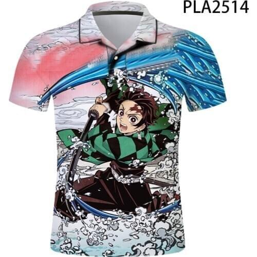 Kimetsu No Yaiba 3D Printed Hombre Camisas De Polo Harajuku Men Casual Fashion Short Sleeve Comics Streetwear Shirts Cool Ropa