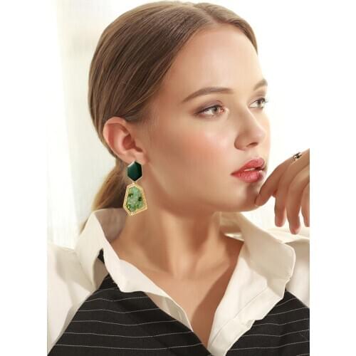 X&P New Crystal Natural Stone Drop Earrings for Women Vintage Geometric Metal Green Dangle Earrings Fashion Female 2020 Jewelry
