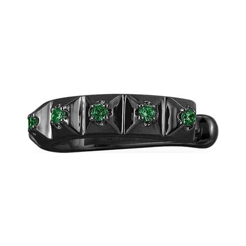 SOELLE Fashion Rock Black Gray 925 Sterling Silver Mono Green Zirconia Spike Ear Bone Cuff No Pierced Clip Earring for Women 1pc