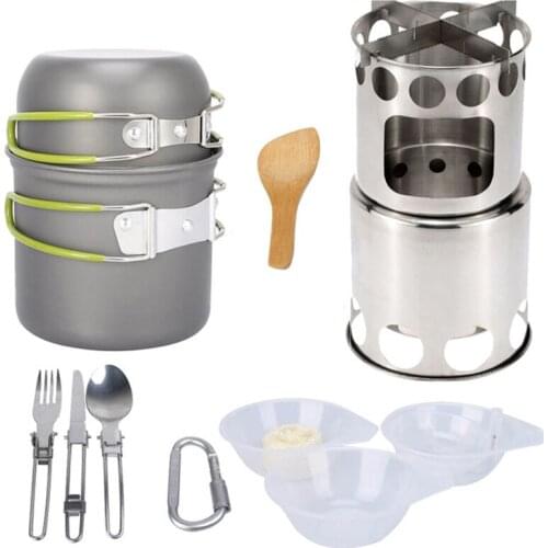 Ultralight Camping Cookware Aluminum Alloy Outdoor Camping Tableware Folding Knife Spoon Fork Bowl Pot Pan Set Dinnerware Stove