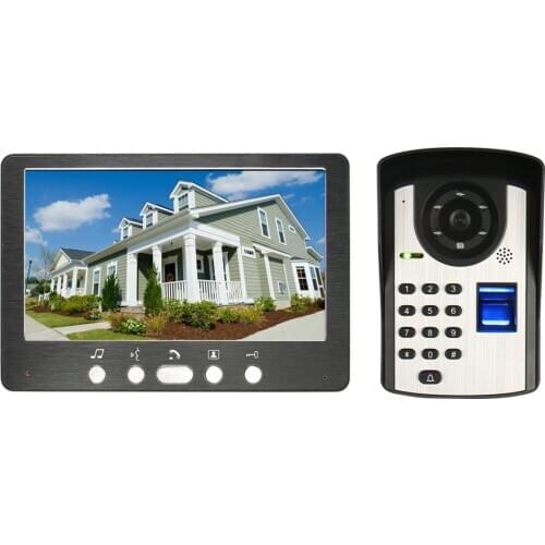 Fingerprint password 7" Hands-free Videophone With Door Camera Home Office Door Intercom Smart Video Door bell phone